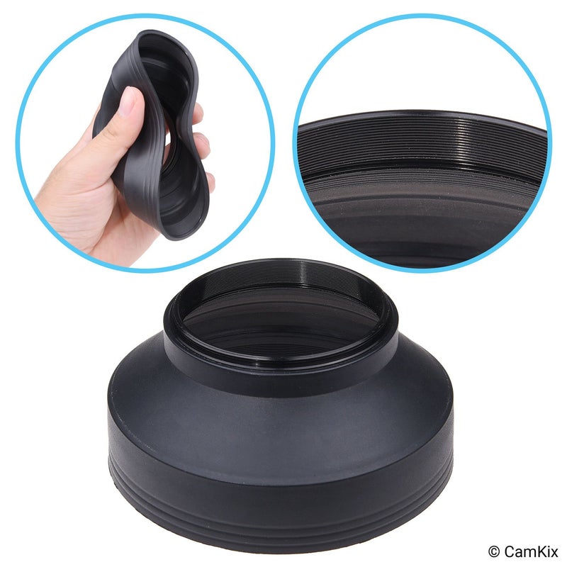CamKix غطاء عدسة كاميرا CAMKIX 52 مم - مطاطي - مجموعة من 2 - قابل للطي في 3 خطوات - واقي من الشمس - يقلل من وهج العدسة والتوهج - يحجب ضوء الشمس الزائد لتحسين التصوير الفوتوغرافي ومقاطع الفيديو - Image 5